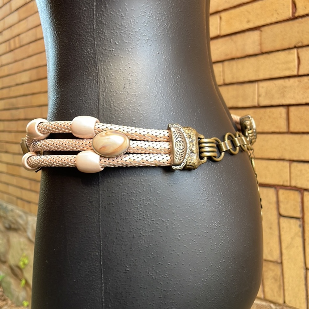 Vintage Pink Beaded Boho Western Cowgirl Chain Belt - Picture 4 of 9